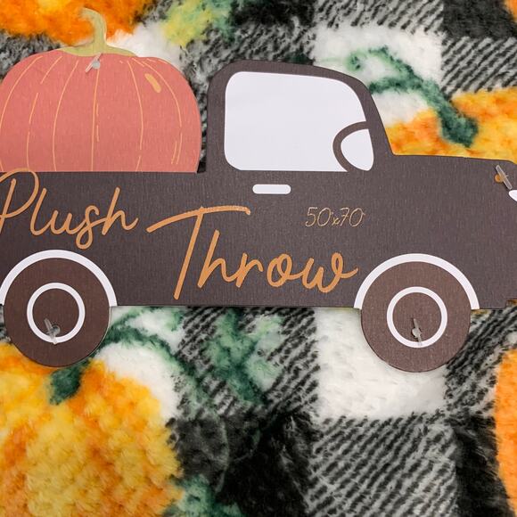 Orange Pumpkin Black White Buffalo Plaid Fall Farmhouse Autumn Harvest Blanket - Picture 8 of 10